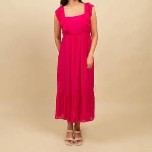NEW PINE APPAREL smocked maxi dress with ruffle hem in pink